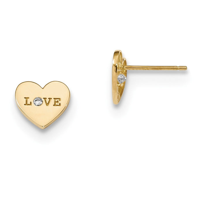 14k Yellow Gold Madi K Polished Love Cubic Zirconia ( CZ ) Heart Post Earrings, 7.5mm x 8.5mm