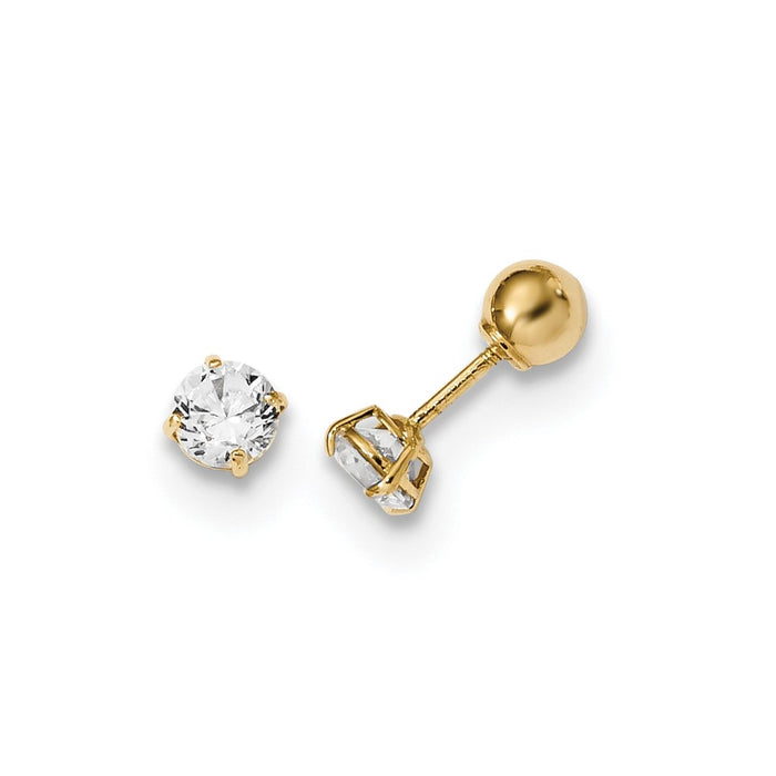 14k Yellow Gold Madi K Polished Reversible Ball and Cubic Zirconia ( CZ ) Earrings, 4mm x 4mm