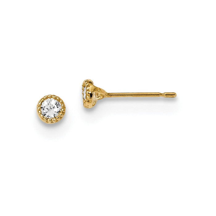 14k Yellow Gold Madi K Milgrain Bezel Cubic Zirconia ( CZ ) Post Earrings, 3.8mm x 3.8mm