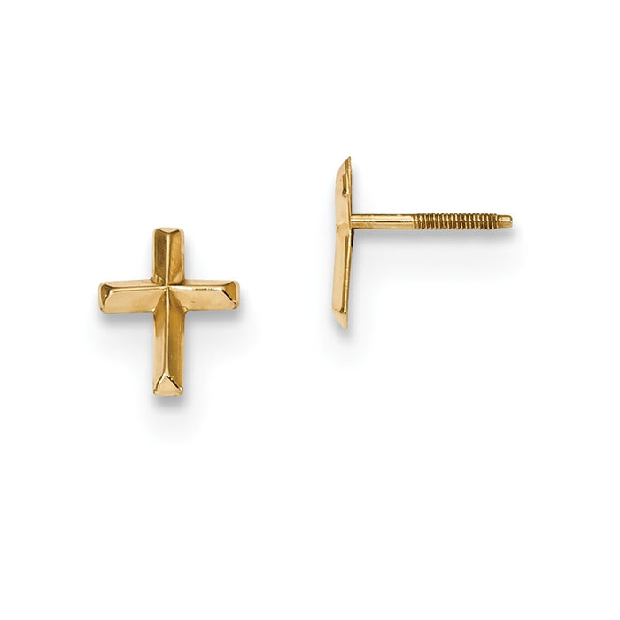 14k Yellow Gold Madi K Polished 3D Cross Post Earrings, 8.8mm x 6.8mm