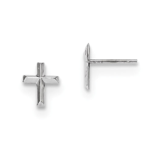14k Madi K White Gold Polished Cross PostEarrings, 9mm x 6.8mm