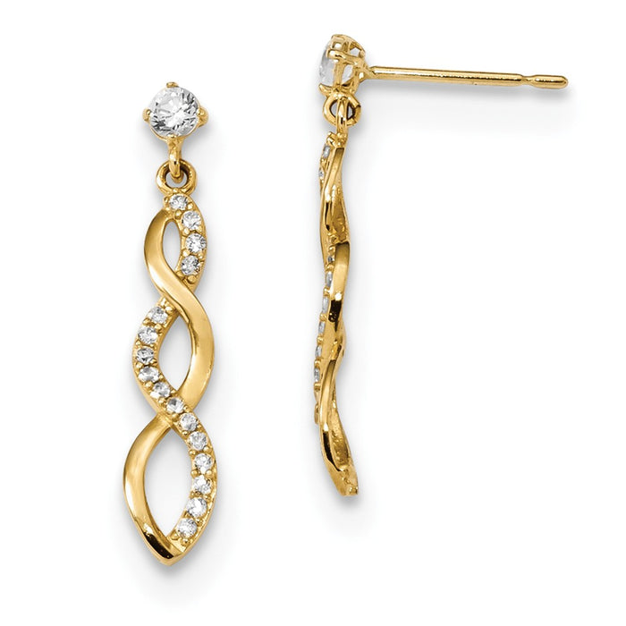 14k Yellow Gold Madi K Cubic Zirconia ( CZ ) Twisted Dangle Post Earrings, 24mm x 4.2mm