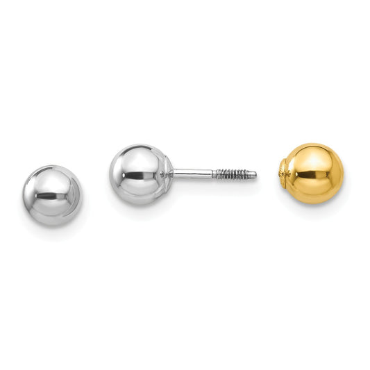 14k Two-tone Madi K Reversible 5mm Ball Earrings, 5mm x 5mm