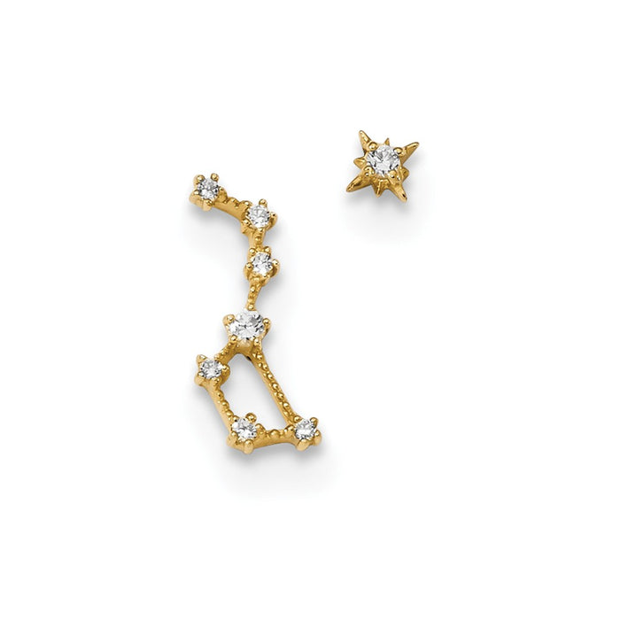 14k Yellow Gold Madi K Childrens Cubic Zirconia ( CZ ) 1 Stud Star & 1 Little Dipper Post Earrings, 14mm x 6.8mm