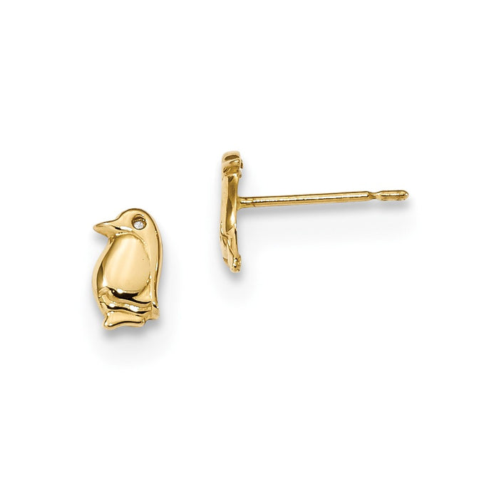 14k Yellow Gold Madi K Childrens Cubic Zirconia ( CZ ) Penguin Post Earrings, 6.97mm x 3.83mm