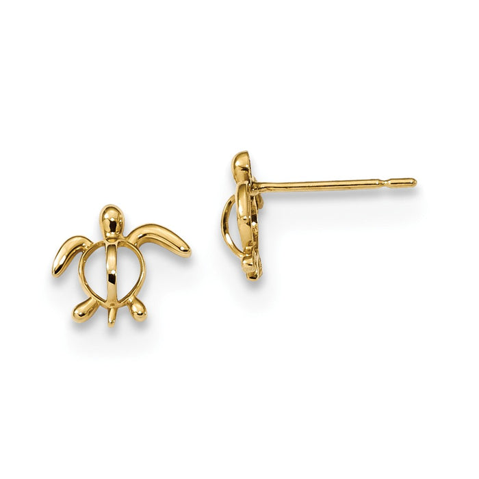 14k Yellow Gold Madi K Childrens Sea Turtle Post Earrings, 7.6mm x 8.39mm