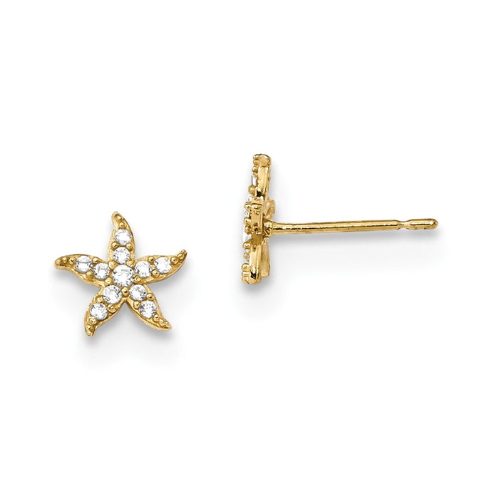 14k Yellow Gold Madi K Childrens Cubic Zirconia ( CZ ) Starfish Post Earrings, 7.18mm x 7.16mm