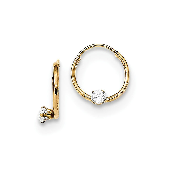 14k Yellow Gold Madi K Polished 2mm Cubic Zirconia ( CZ ) on Small Endless Hoops, 9.7mm x 9.7mm