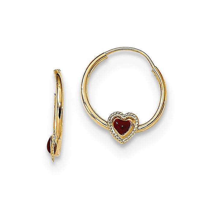 14k Yellow Gold Madi K Polished Red Enameled Heart Hoops, 12.6mm x 11.8mm