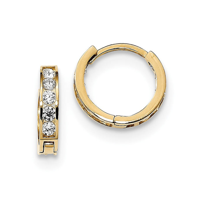 14k Yellow Gold Madi K Round/Square Cubic Zirconia ( CZ ) Reversible Hinged Hoop Earrings, 12.09mm x 12.63mm