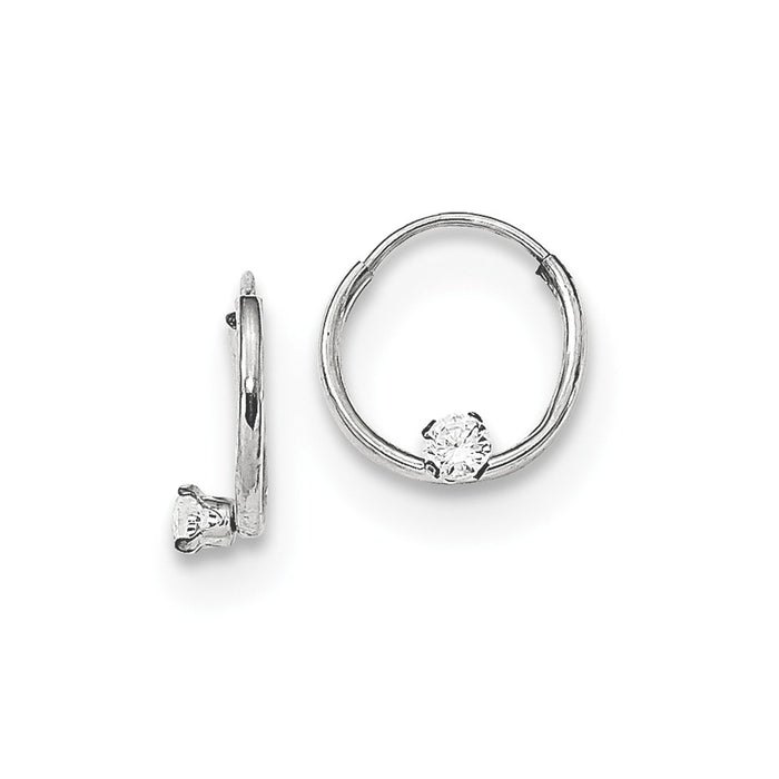 14k Madi K White Gold Polished 2mm Cubic Zirconia ( CZ ) on Small Endless Hoops, 10.2mm x 9.63mm