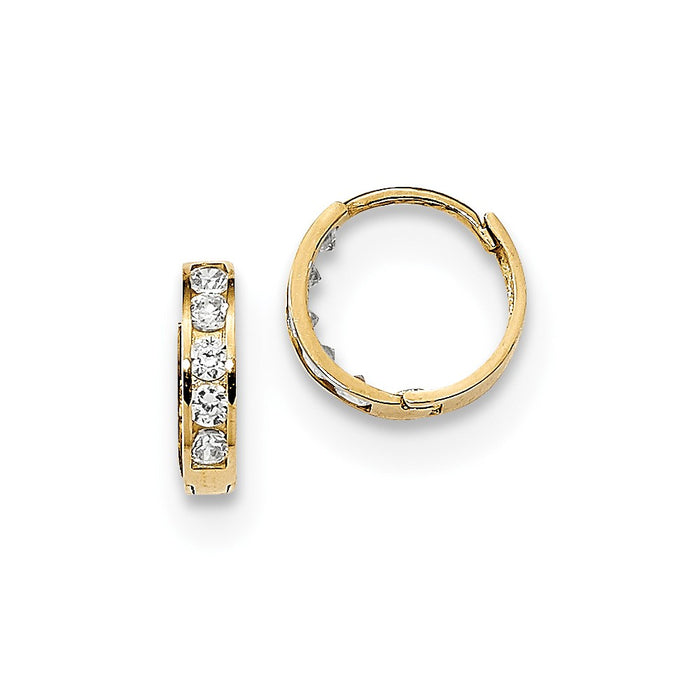 14k Yellow Gold Madi K 2mm Cubic Zirconia ( CZ ) Huggie Hoops, 9.46mm x 9.48mm