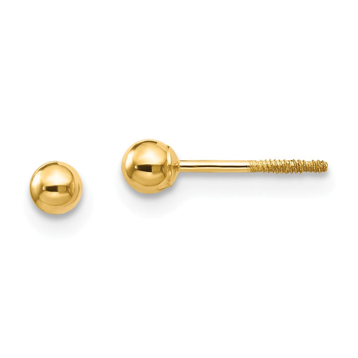 14k Yellow Gold Madi K Polished 3mm Ball Screwback Earrings, 3mm x 3mm