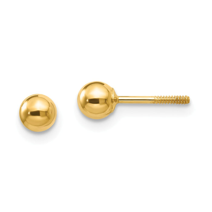 14k Yellow Gold Madi K Polished 4mm Ball Screwback Earrings, 4mm x 4mm