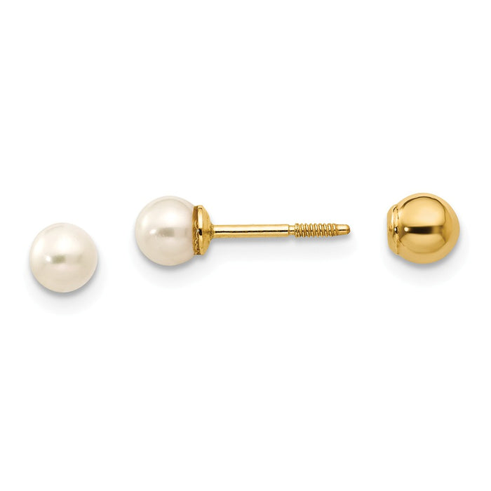 14k Yellow Gold Madi K Reversible 3.75-4mm Freshwater Cultured Pearl & Gold Bead Earrings, 4mm x 4mm