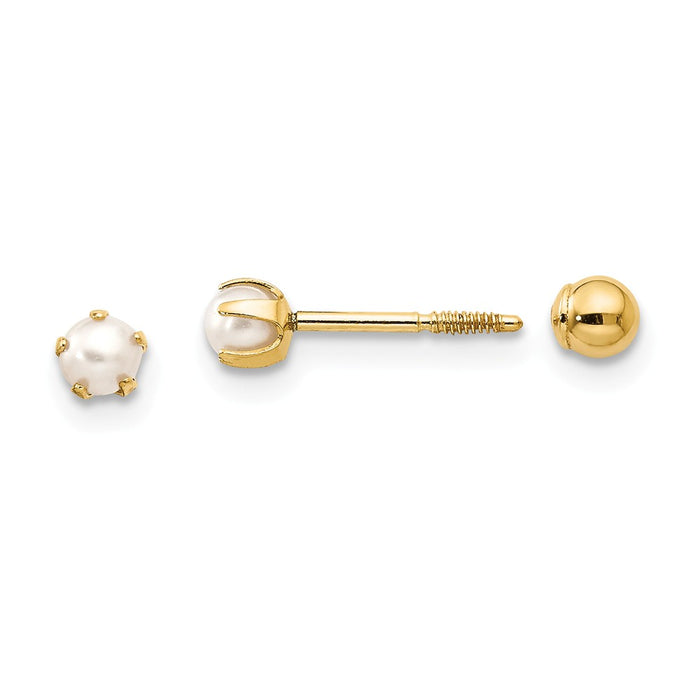 14k Yellow Gold Madi K Reversible Freshwater Cultured Pearl & Bead Earrings, 3mm x 3mm