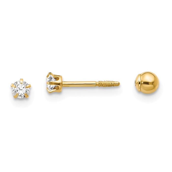14k Yellow Gold Madi K Polished Reversible Crystal & 3mm Ball Earrings, 3mm x 3mm