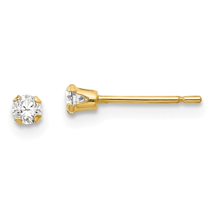 14k Yellow Gold Madi K 3mm Cubic Zirconia ( CZ ) Post Earrings, 2.75mm x 2.75mm