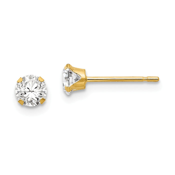 14k Yellow Gold Madi K 4mm Cubic Zirconia ( CZ ) Post Earrings, 4mm x 4mm