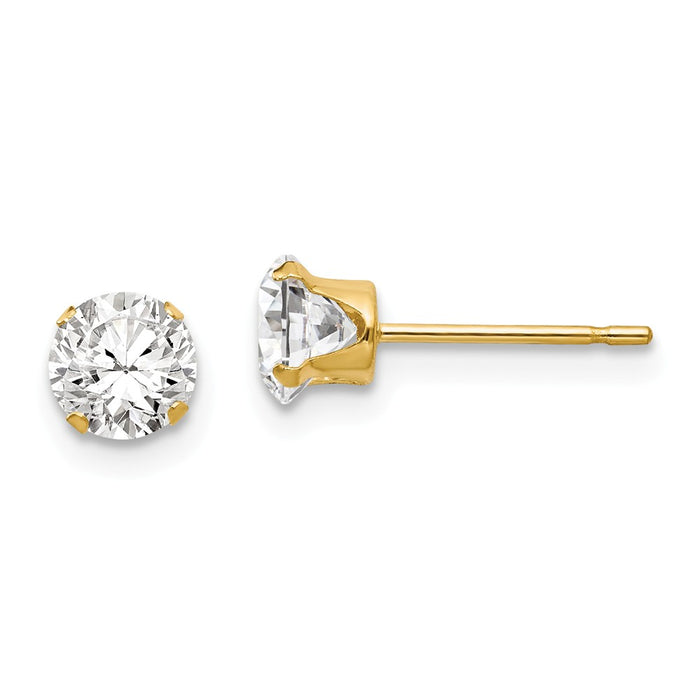 14k Yellow Gold Madi K 5mm Cubic Zirconia ( CZ ) Post Earrings, 5.25mm x 5.25mm