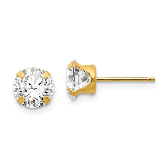 14k Yellow Gold Madi K 6.5mm Cubic Zirconia ( CZ ) Post Earrings, 6.5mm x 6.5mm