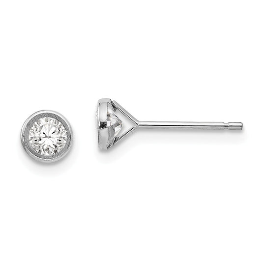 14k White Gold Madi K 4mm Bezel Set Cubic Zirconia ( CZ ) Post Earrings, 4mm x 4mm