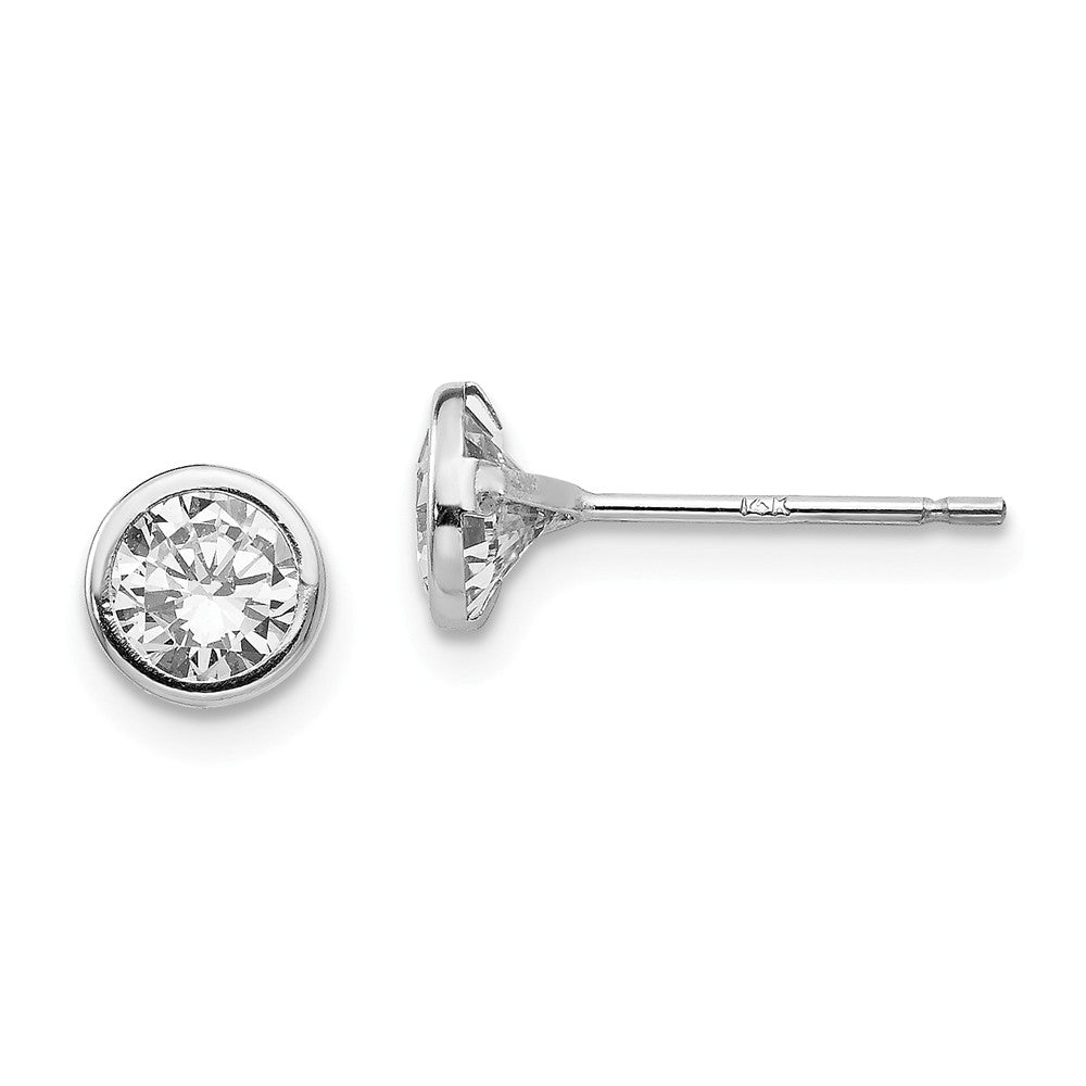 14k White Gold Madi K 5mm Bezel Set Cubic Zirconia ( CZ ) Post Earrings, 5mm x 5mm