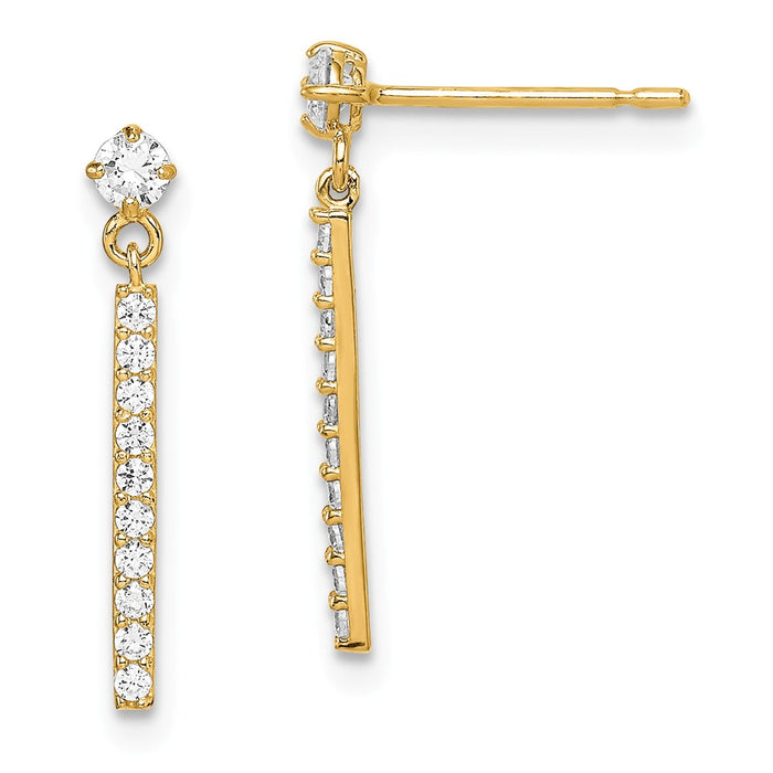 14k Yellow Gold Madi K Cubic Zirconia ( CZ ) Bar Dangle Post Earrings,