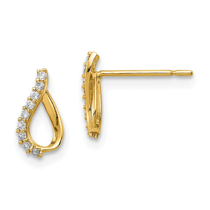 14k Yellow Gold Madi K Cubic Zirconia ( CZ ) Teardrop Post Earrings,