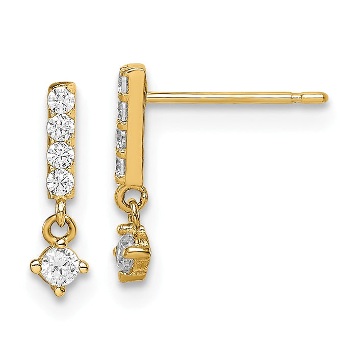 14k Yellow Gold Madi K Bar with Dangle Cubic Zirconia ( CZ ) Post Earrings,