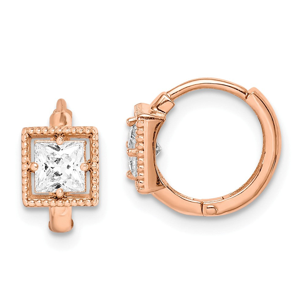 14k Madi K Rose Gold Square Cubic Zirconia ( CZ ) Hoop Earrings,