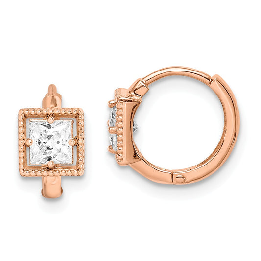 14k Madi K Rose Gold Square Cubic Zirconia ( CZ ) Hoop Earrings,