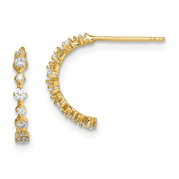 14k Yellow Gold Madi K Cubic Zirconia ( CZ ) J Hoop Post Earrings,