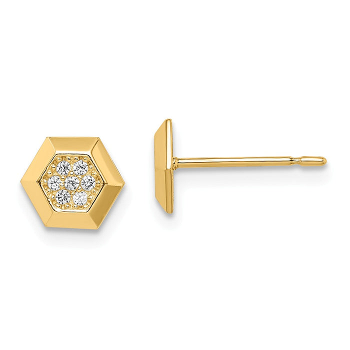 14k Yellow Gold Madi K Hexagon Cubic Zirconia ( CZ ) Stud Earrings,