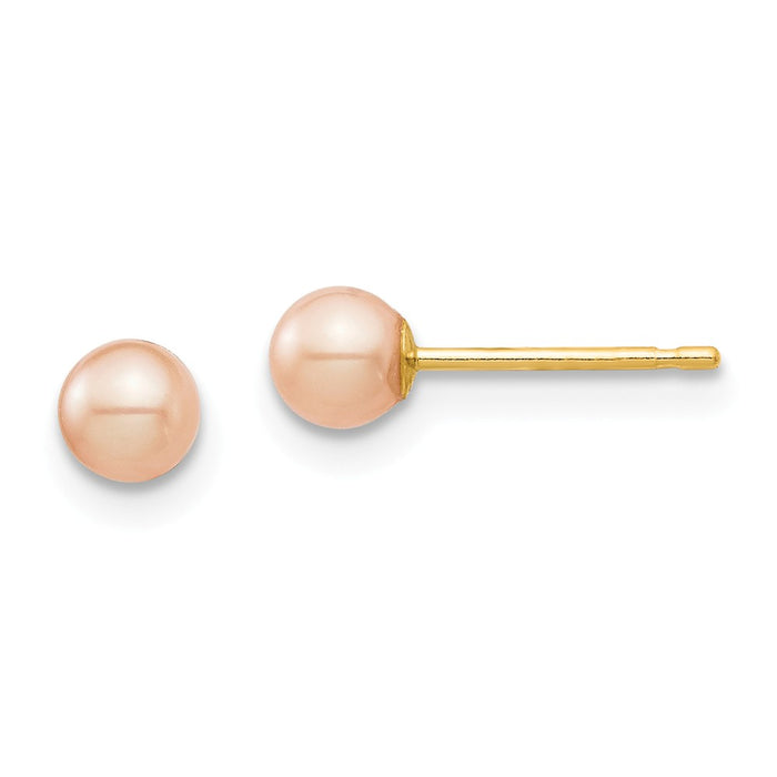14k Yellow Gold Madi K 3-4mm Pink Round Freshwater Cultured Pearl Stud Post Earrings, 3.98mm x 3.98mm