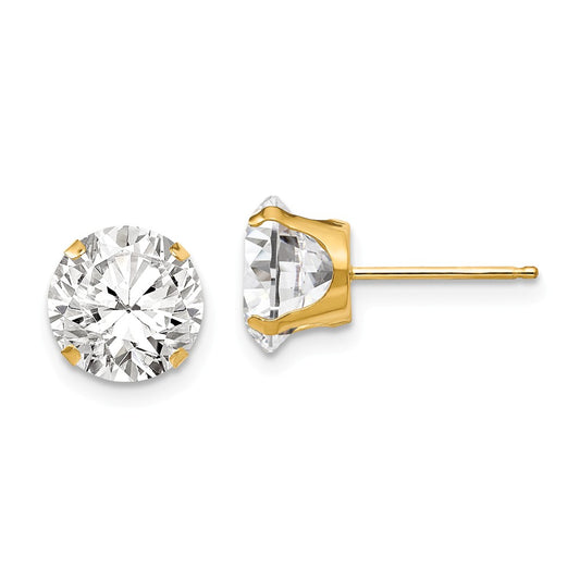 14k Yellow Gold Madi K 8mm Cubic Zirconia ( CZ ) Post Earrings, 8mm x 8mm