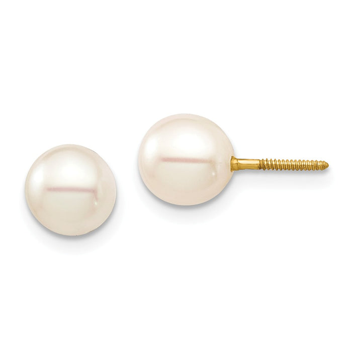 14k Yellow Gold Madi K 6-7 White Round Freshwater Cultured Pearl Stud Post Screwback Ea, 6.42mm x 6.42mm