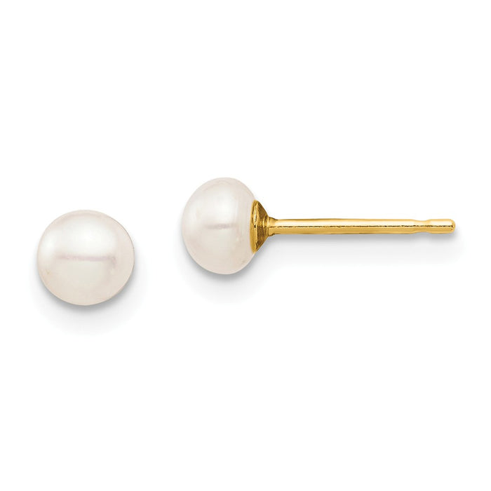 14k Yellow Gold Madi K 4-5mm White Button Freshwater Cultured Pearl Stud Post Earrings, 4.3mm x 4.3mm