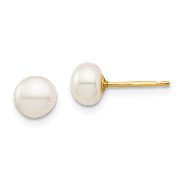 14k Yellow Gold Madi K 5-6mm White Button Freshwater Cultured Pearl Stud Post Earrings, 5.56mm x 5.56mm