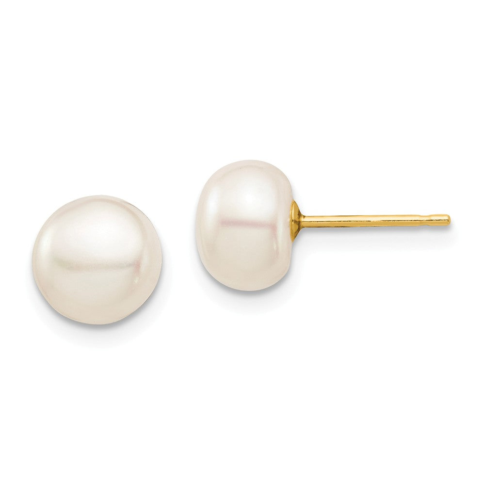 14k Yellow Gold Madi K 7-8mm White Button Freshwater Cultured Pearl Stud Post Earrings, 7.32mm x 7.32mm