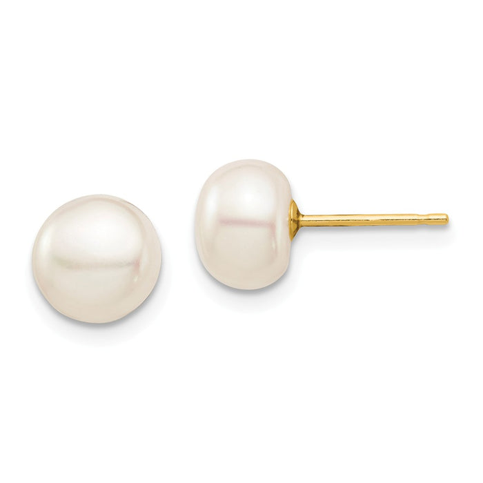 14k Yellow Gold Madi K 7-8mm White Button Freshwater Cultured Pearl Stud Post Earrings, 7.32mm x 7.32mm