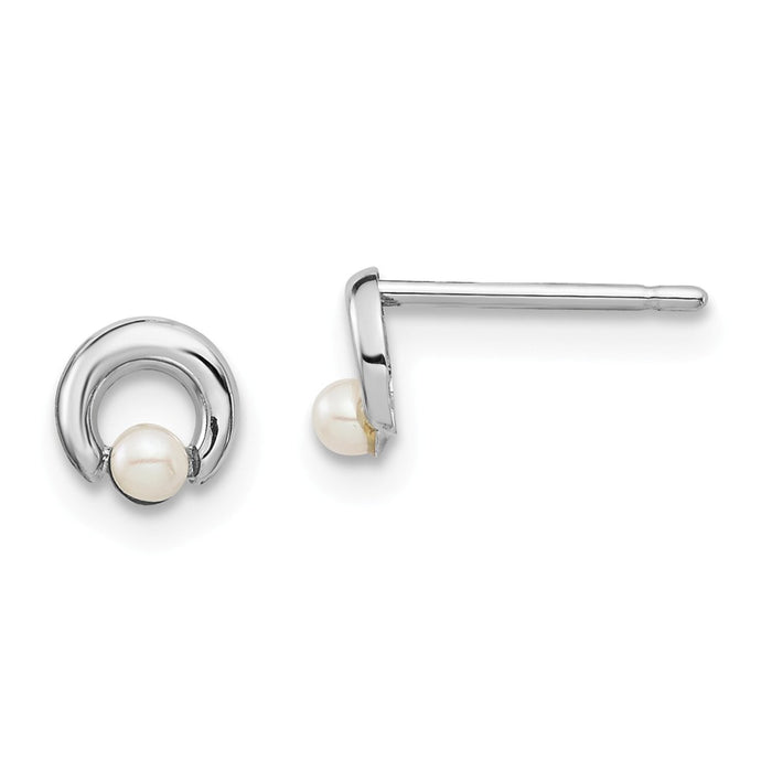 14k White Gold Madi K Button Freshwater Cultured Pearl Circle Post Earrings, 4.9mm x 5.07mm