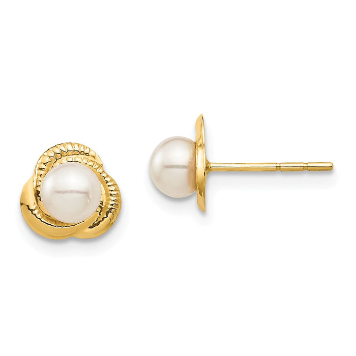 14k Yellow Gold Madi K 4-5mm White Button Freshwater Cultured Pearl Post Earrings, 7.28mm x 7.62mm