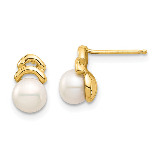 14k Yellow Gold Madi K 5-6mm White Button Freshwater Cultured Pearl Post Dangle Earrings, 9.16mm x 5.28mm