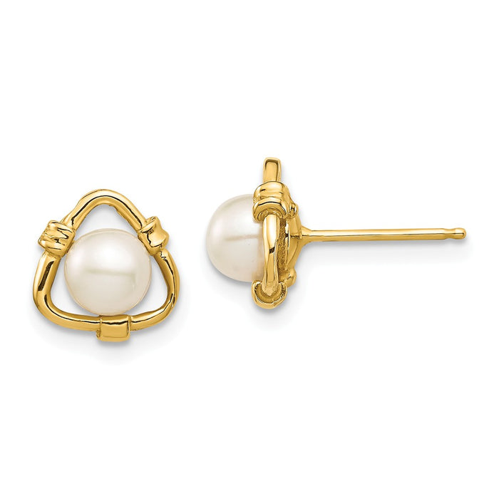 14k Yellow Gold Madi K 4-5mm White Button Freshwater Cultured Pearl Stud Earrings, 8.75mm x 8.37mm