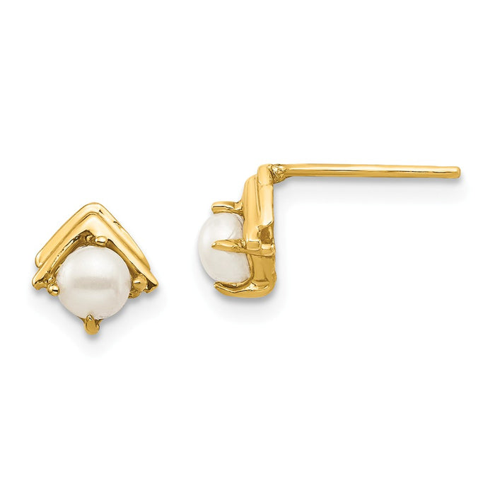 14k Yellow Gold Madi K 3-4mm White Button Freshwater Cultured Pearl Post Earrings, 6.85mm x 6.19mm