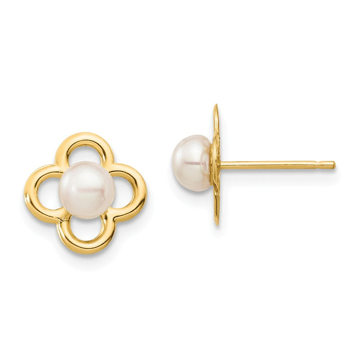 14k Yellow Gold Madi K 4-5mm White Button Freshwater Cultured Pearl Post Earrings, 8.1mm x 8.1mm