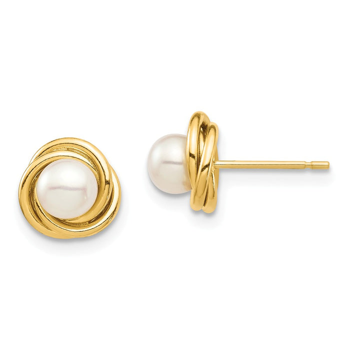 14k Yellow Gold Madi K 4-5mm White Button Freshwater Cultured Pearl Post Earrings, 7.88mm x 7.9mm