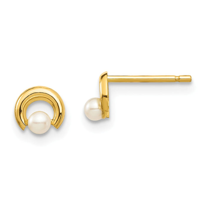 14k Yellow Gold Madi K White Button Freshwater Cultured Pearl Circle Post Earrings, 5.05mm x 5.31mm