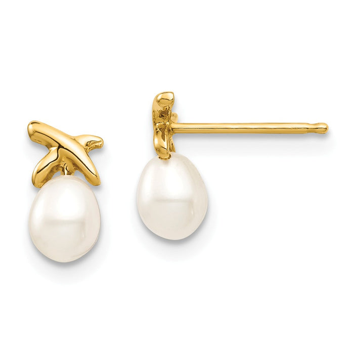 14k Yellow Gold Madi K 4-5mm White Rice Freshwater Cultured Pearl Post Earrings, 8.71mm x 4.57mm